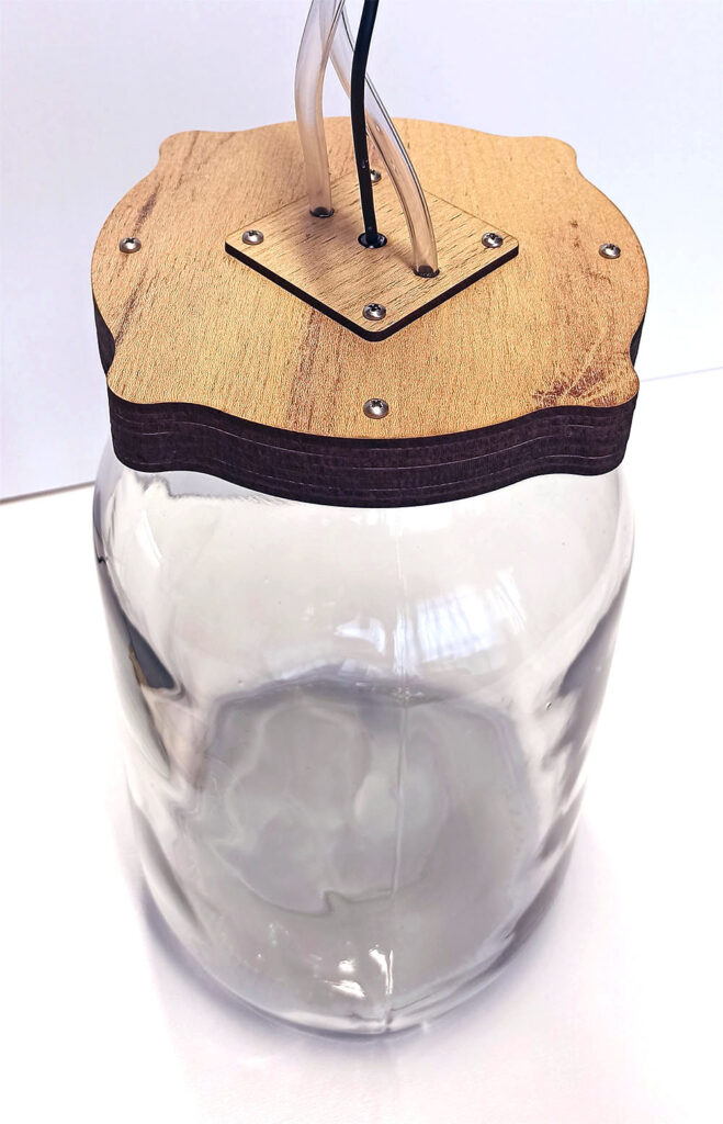 Wooden airtight lid for cannabis auto curing jar with tubing